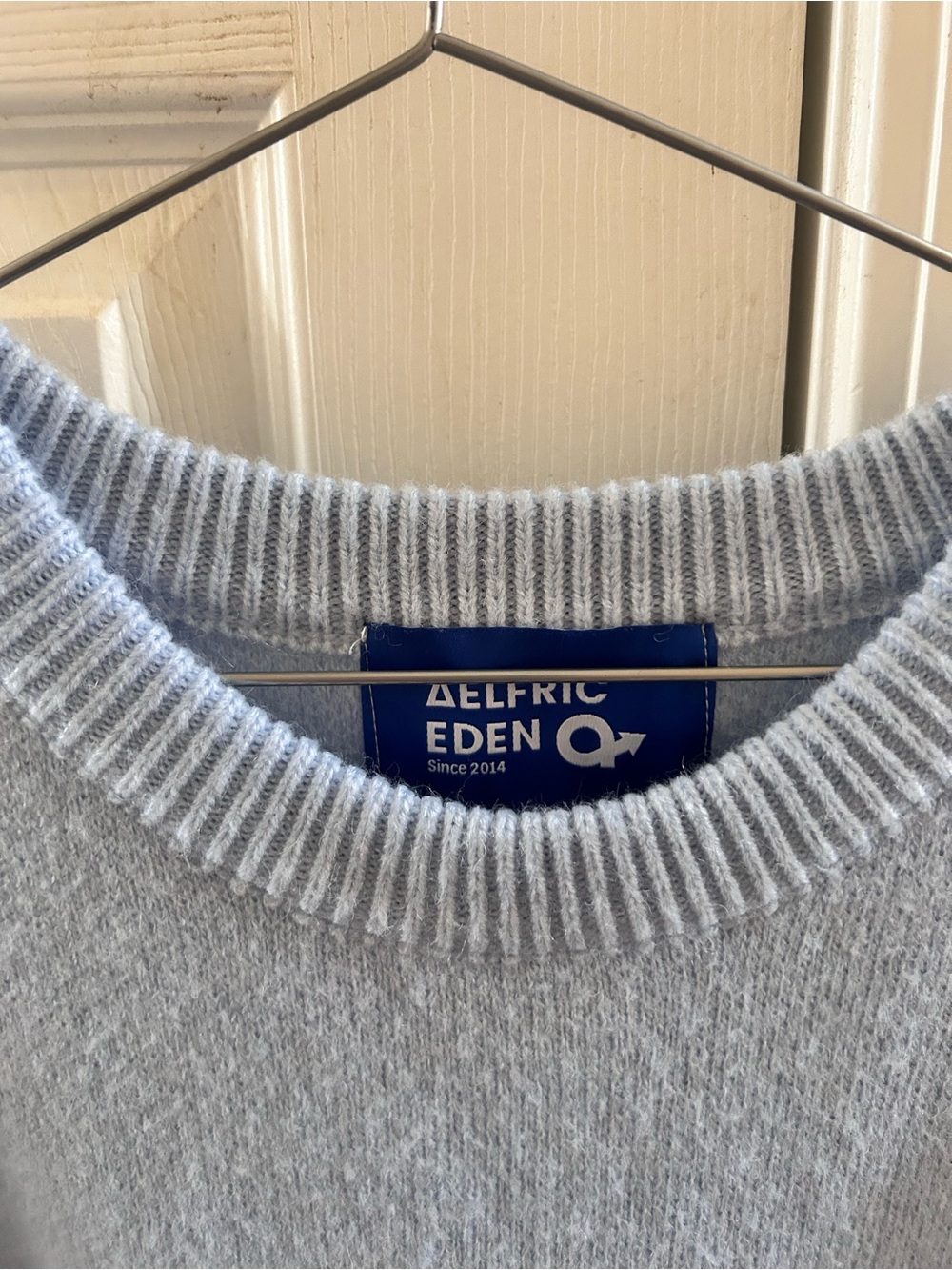 Aelfric Eden Women’s Light Blue Furry Cat Crewneck Sweater Large